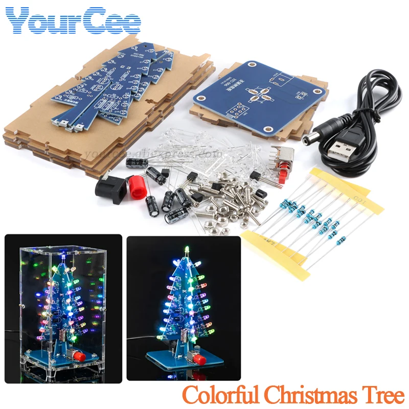 Zestaw choinek DIY części produkcja RGB 3D kolorowa choinka LED Flash obwód spawanie lutowanie praktyka strój do nauki