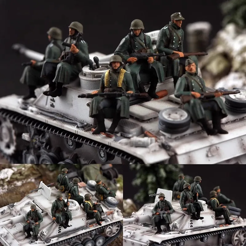 Nowy malowany model w skali 1:72 6 szt Niemieccy żołnierze zimowi Żywiczne figurki akcji Zabawki Lalki Scena Akcesoria Wyświetlacz Prezenty Fani Pokaż