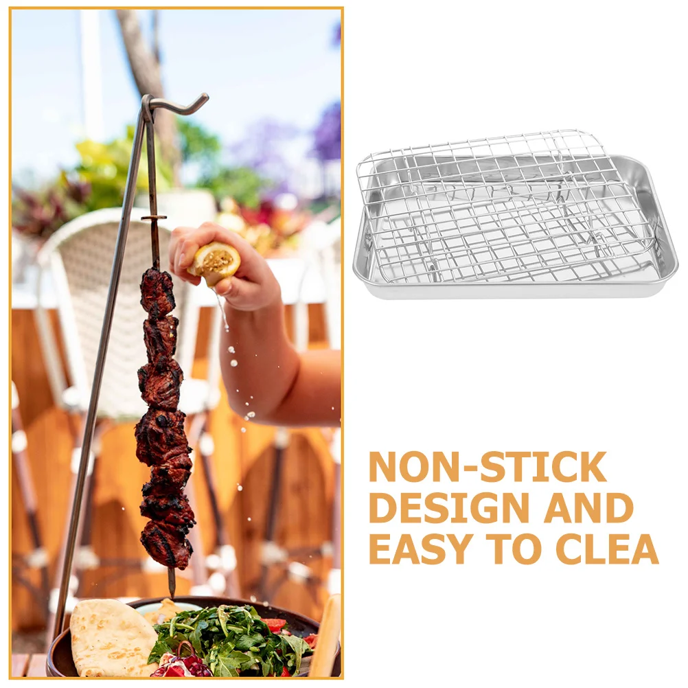 

Pan Set Stainless Steel Roasting Pan Rack Baking Sheet For Oven Grill Oil Drip Cooling Rack Bread Meat Cooking Kitchen