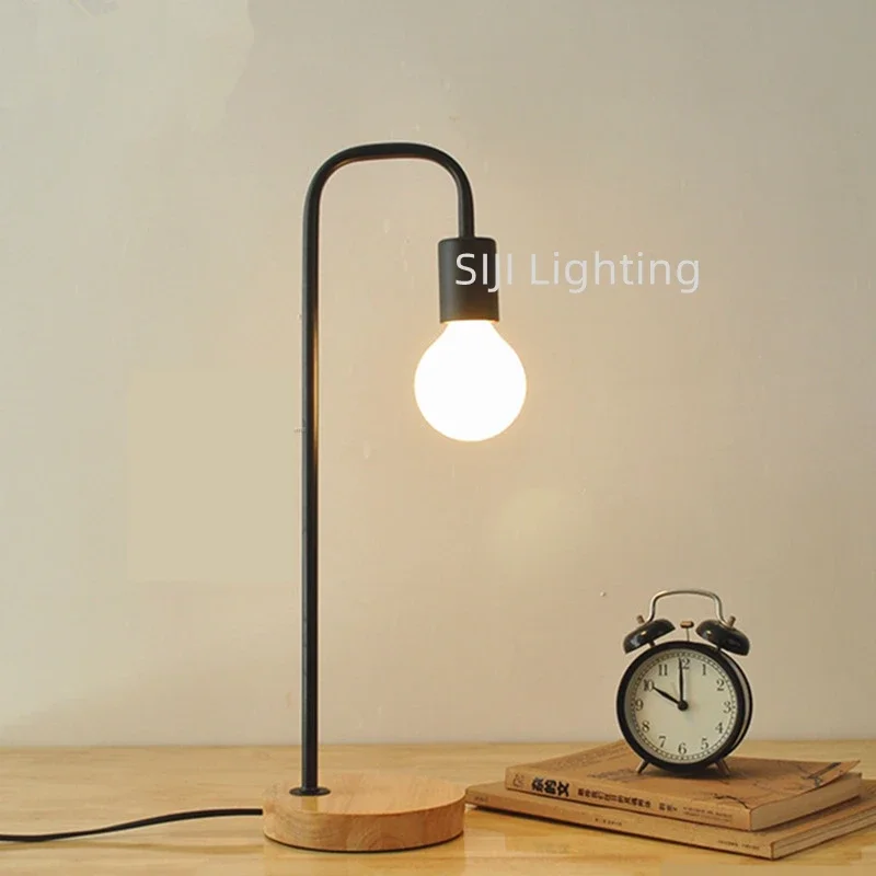 Vintage LED Desk Lamp com base de madeira, luz de cabeceira para sala de estar, escritório, quarto, industrial, nightstand lâmpadas, loft, mesa, E27