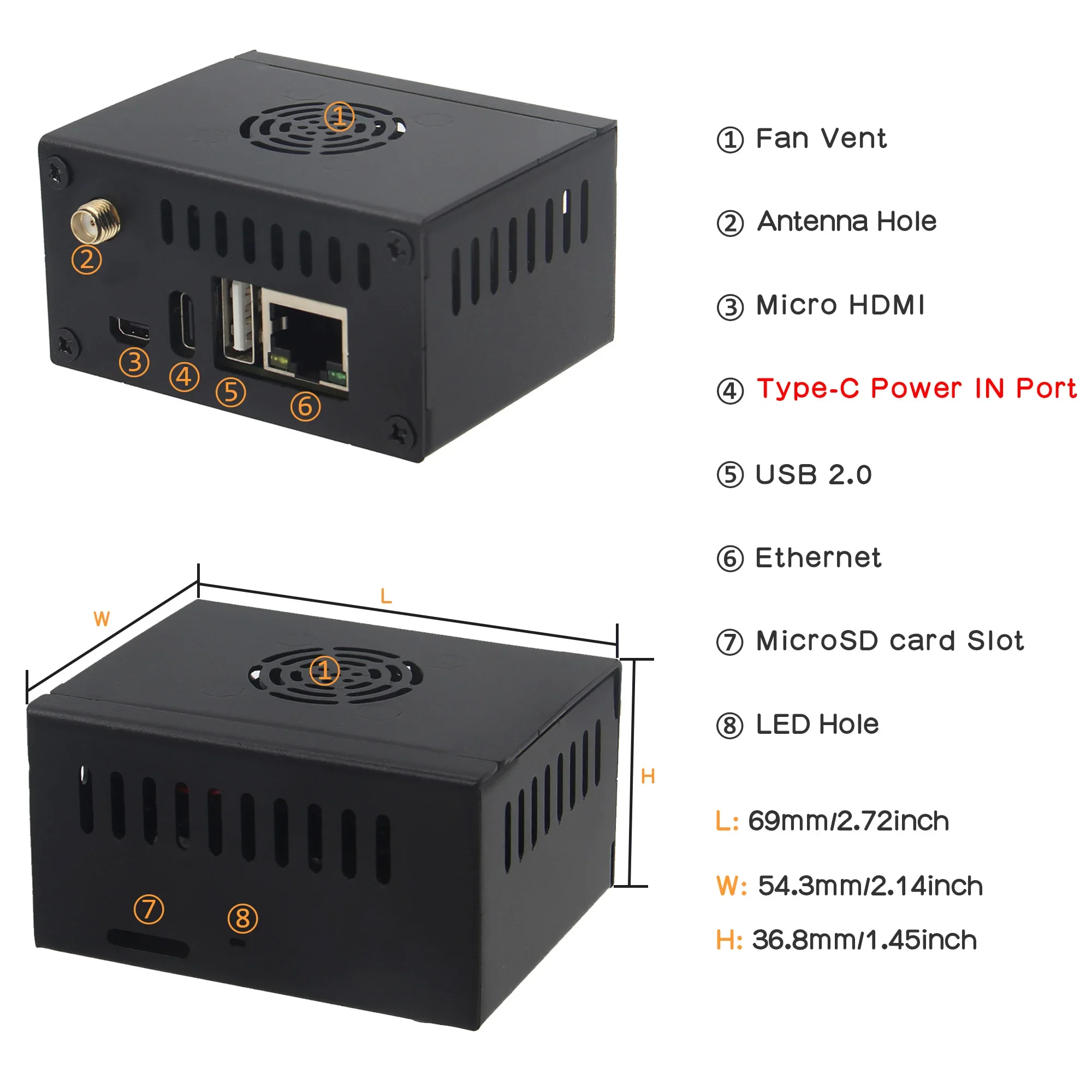 Orange Pi Zero 3 Metal Case Metal Case with Antenna Optional Fan & Heatsink for Orange Pi Zero 3 compatible Expansion board