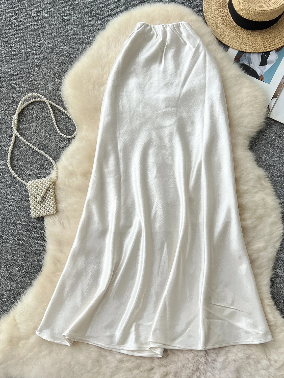 Spring Summer High-end Satin High-waisted Fishtail Skirt Office Lady Versatile and Drape Mid-length Hip-wrapped Skirt for Women