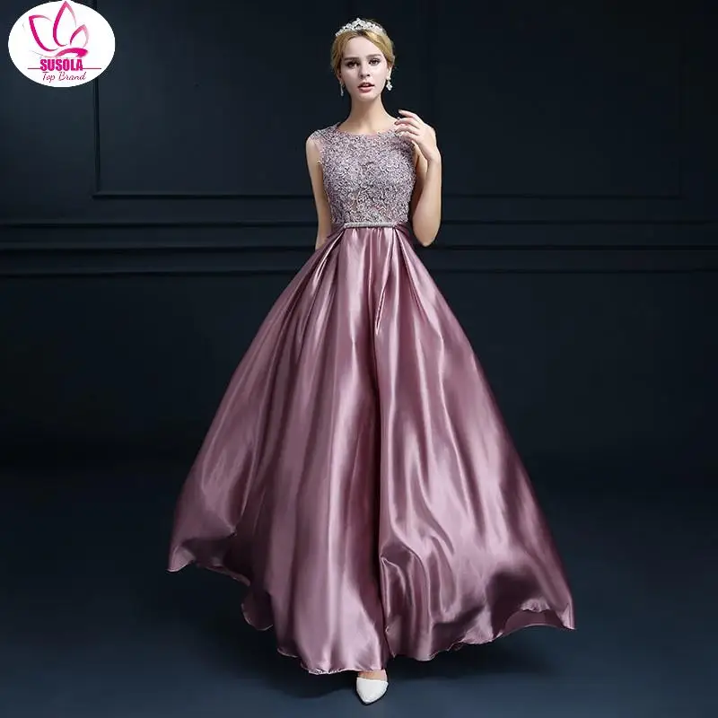 SUSOLA Champagne Dresses Lady Elegant O-neck Sleeveless Sexy Formal Flower Hollow Out Party Long Dresses for Woman