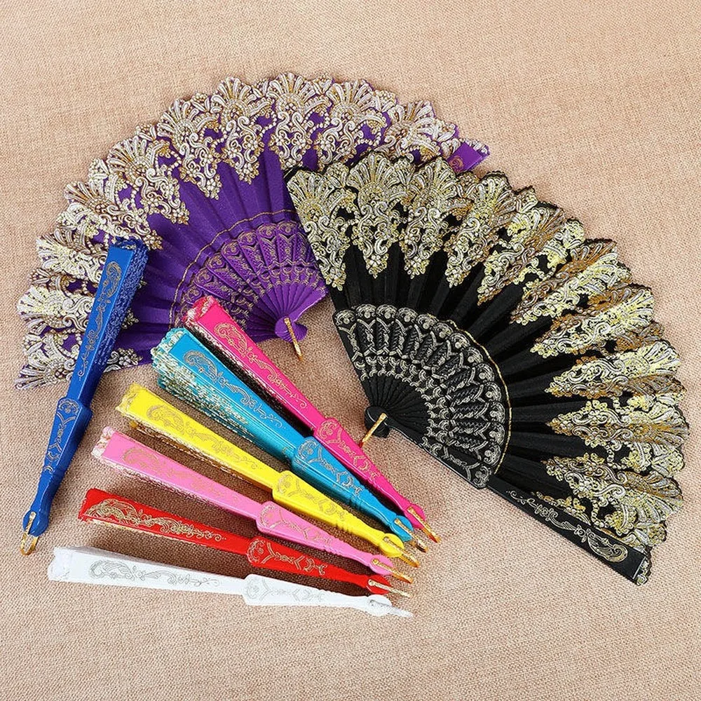 Retro Japanese Lace Hand Folding Stage Fan Spain Palace Dance Performance Yoga Fan Cheongsam Wedding Bride Elegant Fan DIY Decor