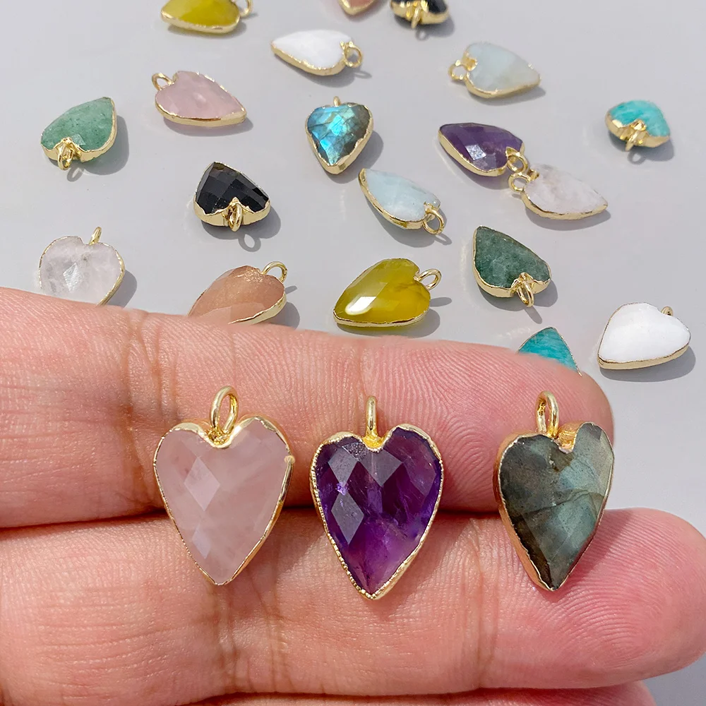 1Pc Shiny Loving Heart Stone Charms Natural Labradourite Crystal Heart Pendant For Jewelry Making Necklace DIY Earring 12x15mm