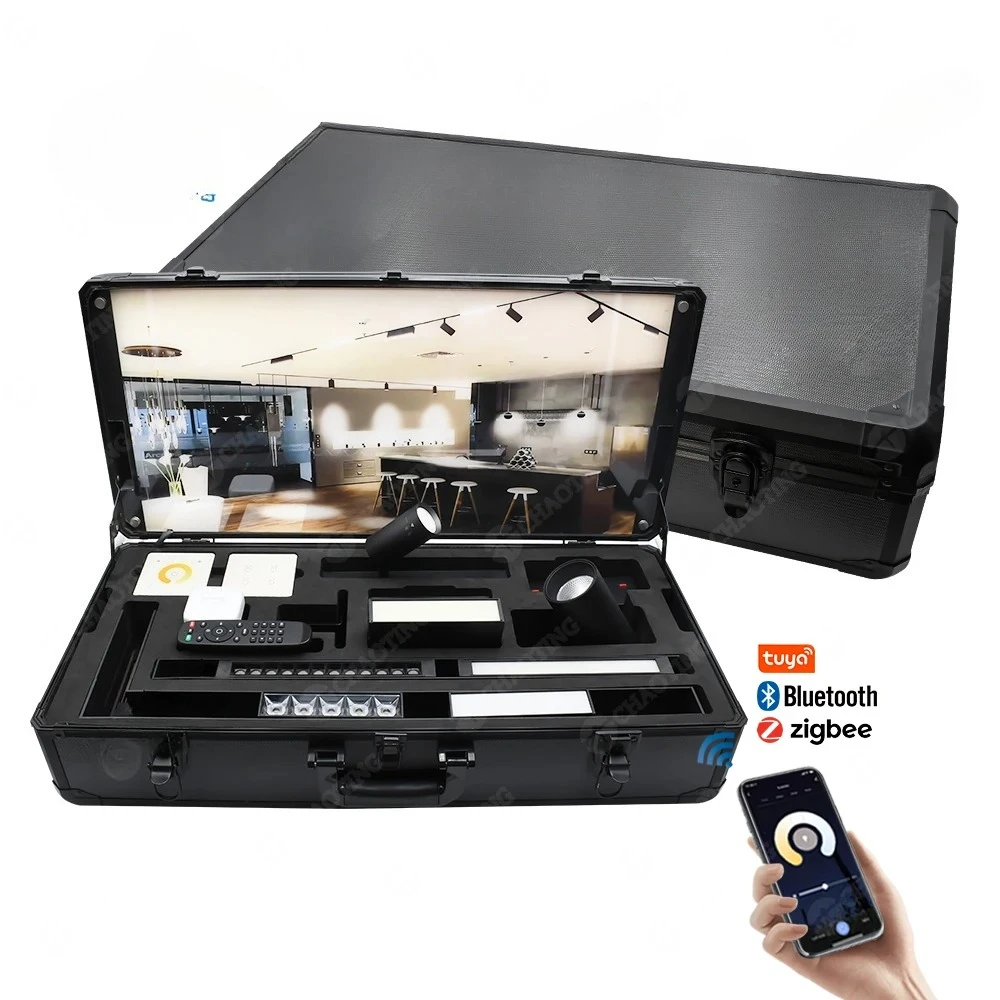 Portable 220V Magnet LED Track Light Display Box Custom Magnetic Track Rail Light System Showcase for Easy Carry Sample Display