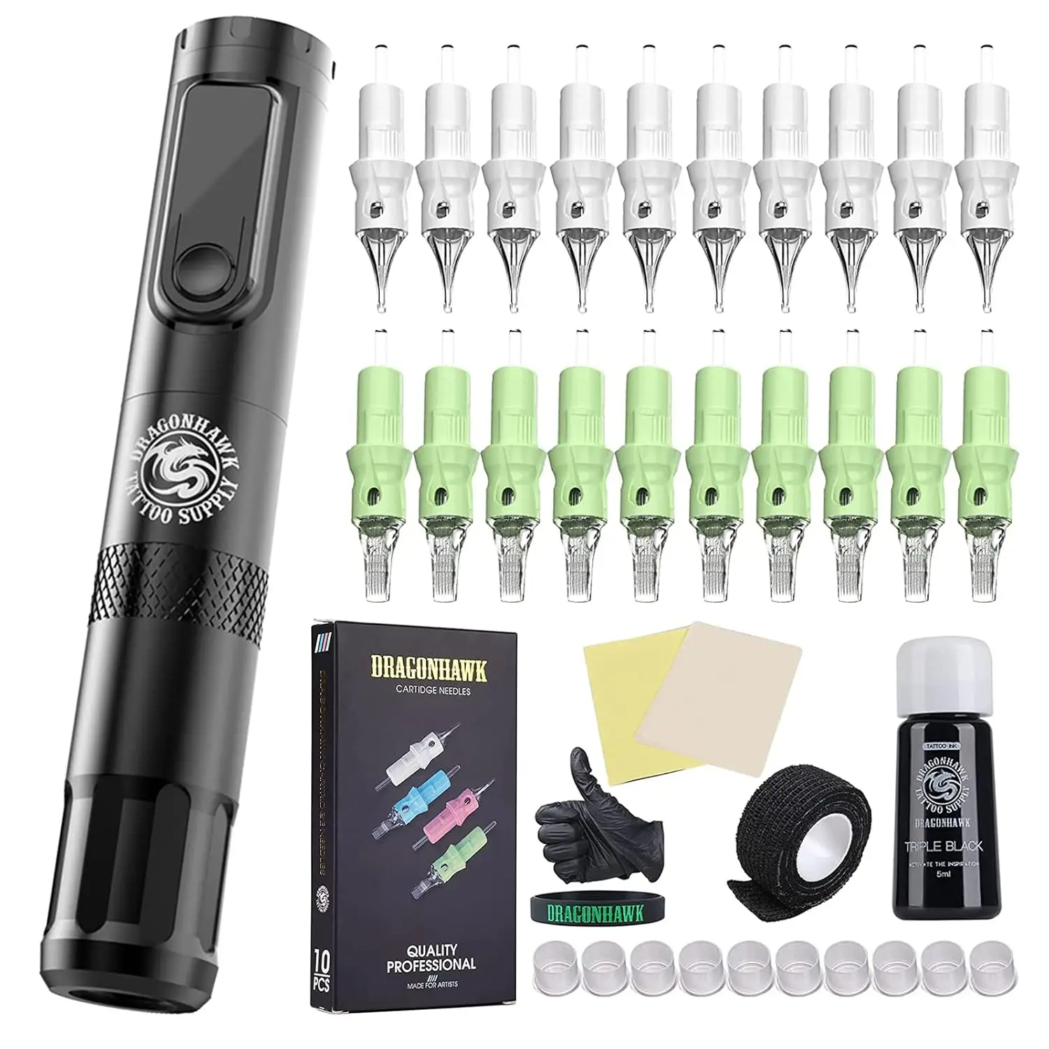 

Dragonhawk X4 Wireless Tattoo Machine Pen Kit 3.5mm Stroke 1800mAh Battery with Tattoo Cartridges Needles Permanent Makeup Gun