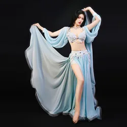 New Style Belly Dance Costumes Women 3 Piece Bra and Sleeves and Skirts Sexy Dance Oriental Dance Costume Performance Set