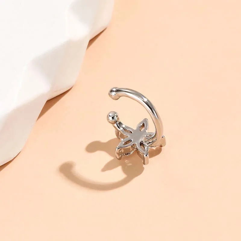 1 قطعة موضة لامعة الزركون زهرة قرط كبس للنساء الحد الأدنى فضي اللون الخماسي ستار لا ثقب وهمية الأذن الكفة مجوهرات