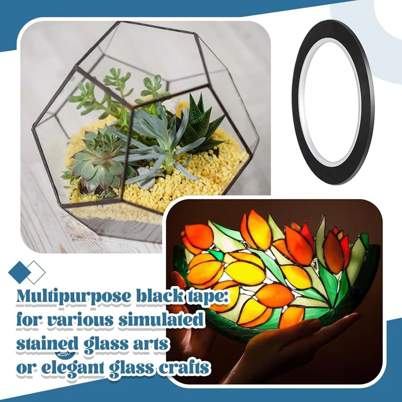 خطوط رصاص من الزجاج الملون باللون الأسود PET شرائط زجاجية ملونة 3 مم 216 قدم لأسطح الرسم الزجاجي نافذة معرض-A51M #5