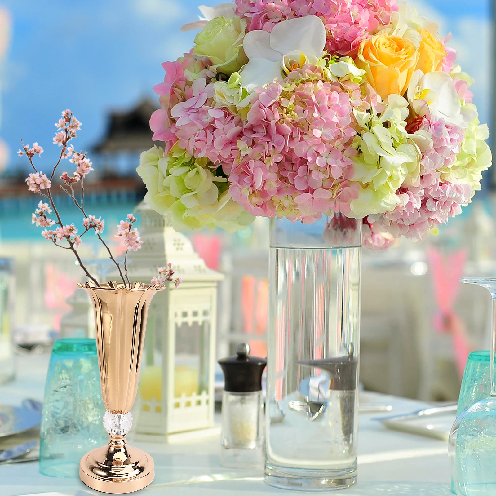 

Sturdy Metal Flower Thickened Base Wedding Anniversary Trumpet Shaped Centerpiece Desktop Decorative Vase Iron Arrangements Vase