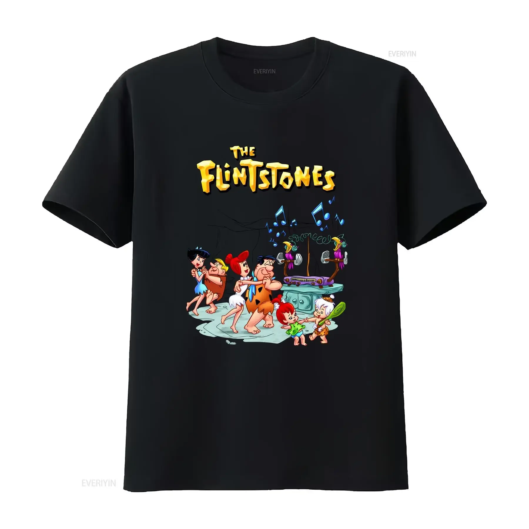 The Flint stones Dance T-Shirt K9359 vintage vintage Washed Slightly graphic homme Breathable Versatile Stylish Comfortable