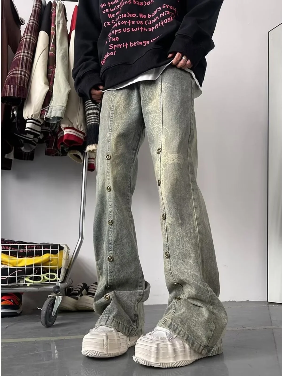 

Мужские прямые джинсы из желтой глиняной ткани, весенне-осенние, модные, износостойкие, со средней посадкой, на молнии, повседневные