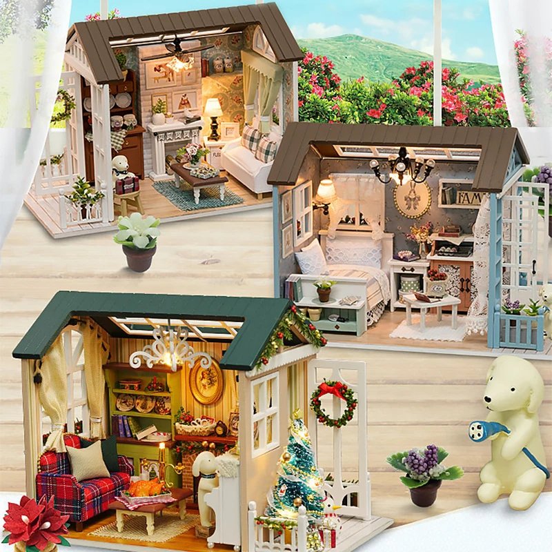 DIY Miniature Dollhouse Kit Assemble Puzzle 3D Wooden House Room Craft Building Dollhouuses Toys For Friends Birthday Gifts