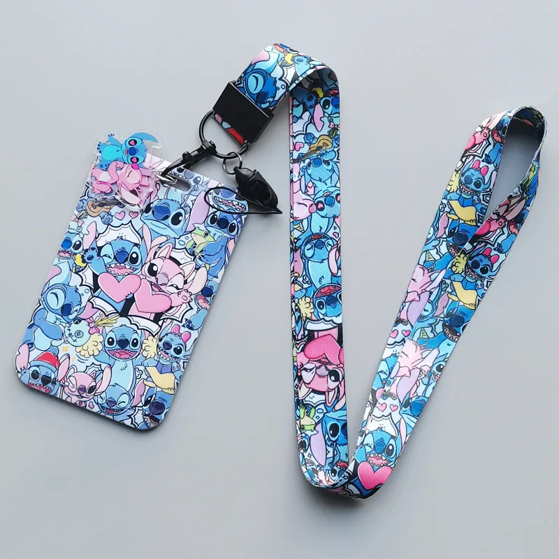 MINISO Stitch Lanyard Card Holder Neck Strap key ID Card Phone Straps Badge Holder DIY Hanging Rope Cosplay Accessories