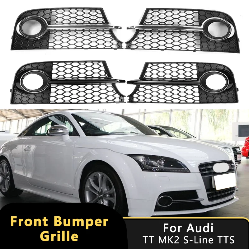 2Pcs Front Bumper Fog Light Grill Cover For Audi TT MK2 S-Line TTS 2011-2014 Honeycomb Mesh HEX Car Fog Lamp Racing Grille Tools