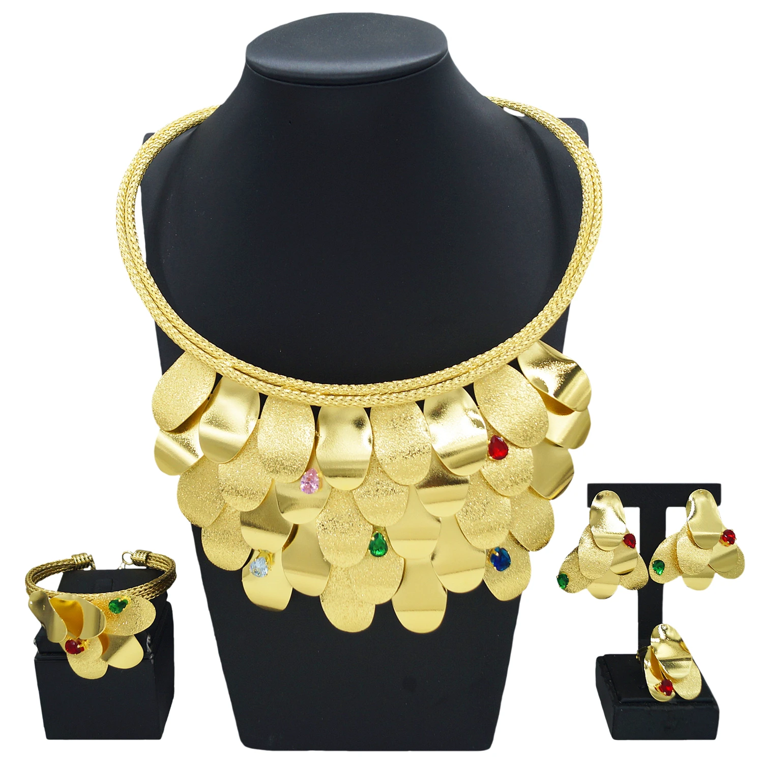 Yulaili Luxury four-piece yellow and Gold jewelry set of Pakistan colored gems embellished with beautiful dazzling proposal gift