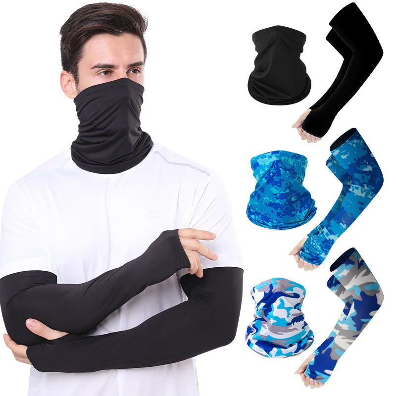 Outdoor Sunscreen Sleeve Sets Cycling Mask Scarf Breathable Anti-Ultraviolet Ice Silk Fishing Sleeves Variety Bandana