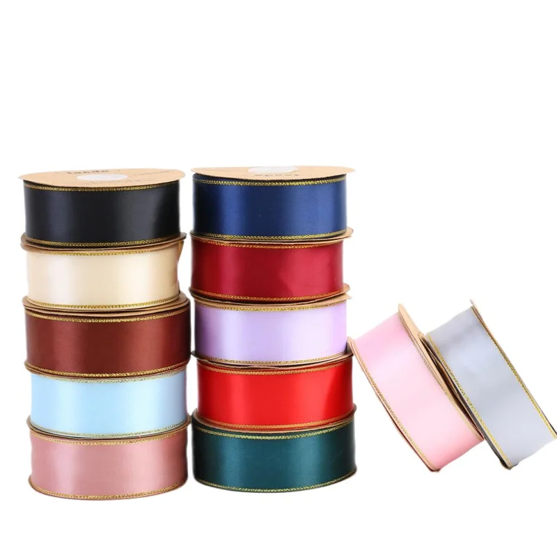 

2pcs/lot 38mm Gold Edge Ribbons Gift Packaging Weddingchrismas Gift Headflowers Cake Boxes Bandages Wedding Accessories