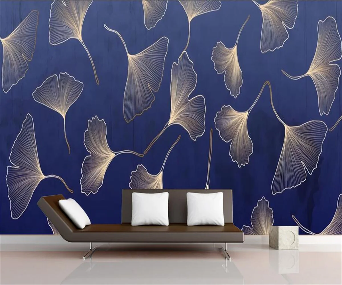 Customized Size Modern simple abstract ginkgo leaf light luxury Background Mural Home Decoration Bedhead Sofa mural 3d wallpaper