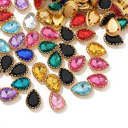 100pcs New Teardrop Flatback Sewing Crystal Acrylic Stone Sewn Rhinestones Jewelry Gold Base Lacy Claw Diy Clothing Accessories