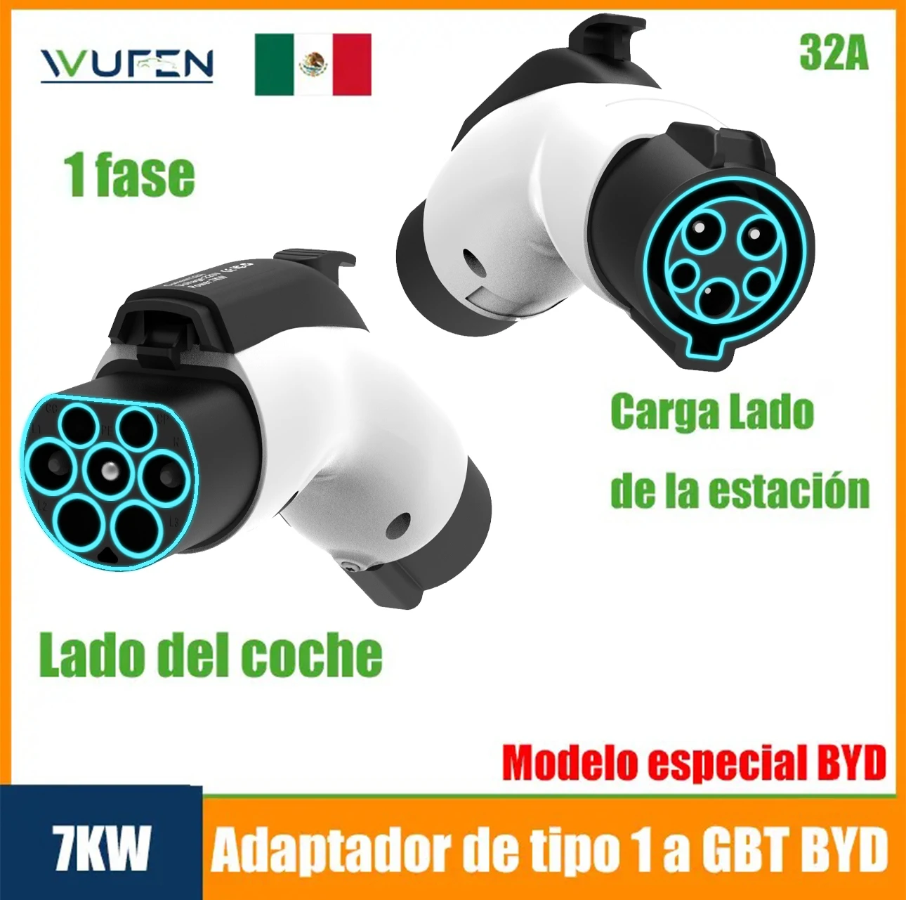 

WUFEN 7KW 250V Adapter Type1 to GBT Adapter 32A SAE J1772 to GBT EV Charger Charging Tipo a GBT with switch For ALL BYD GBT Car