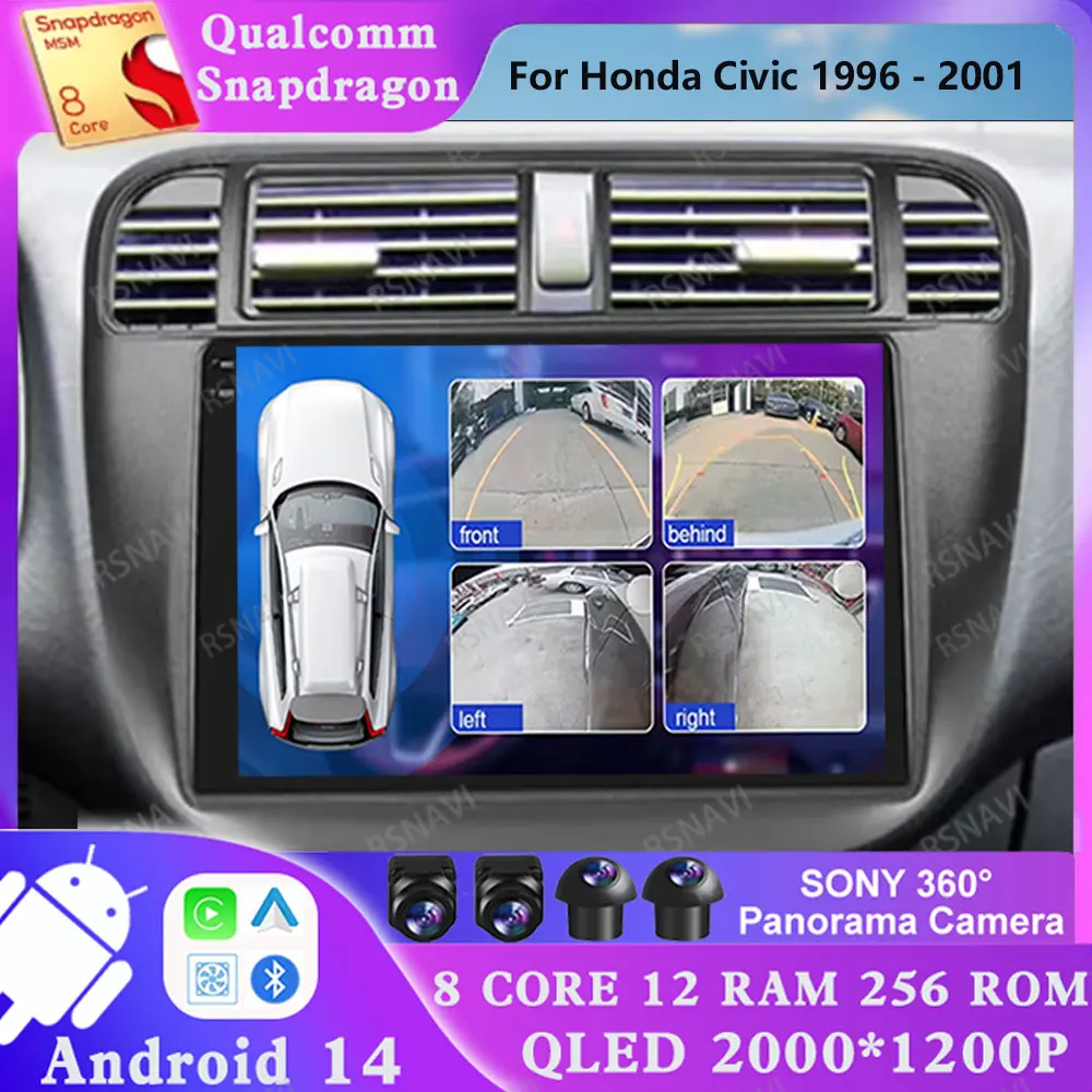 Android 14 For Honda Civic 1996 - 2001 Stereo AUTO Qualcomm Viedo Player Multimedia GPS DVD 4G LTE DSP Navigation 5G WIFI 2 DIN