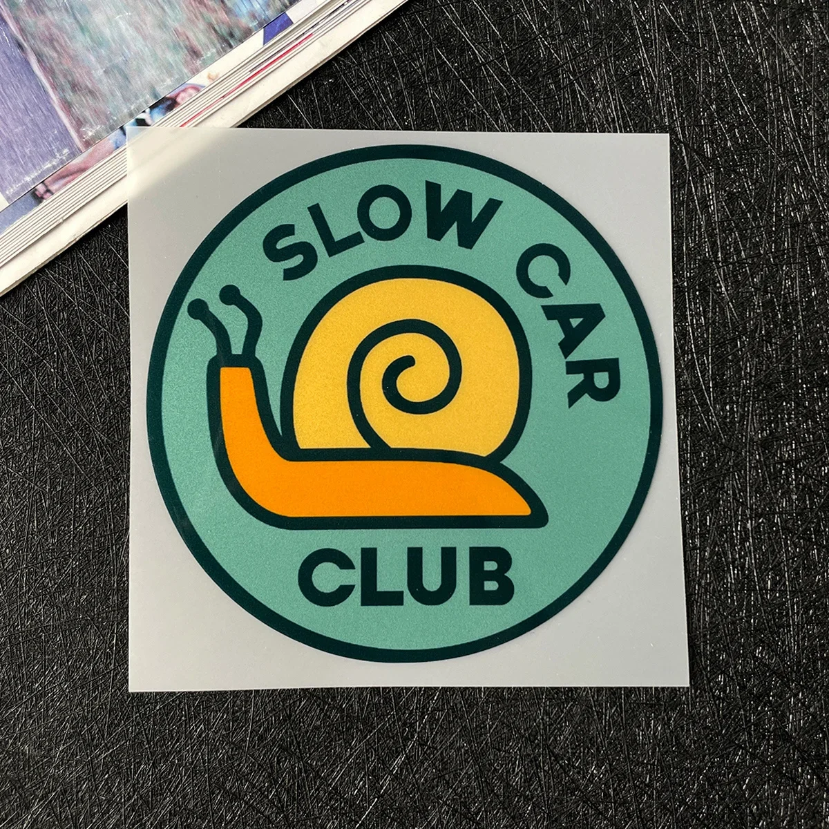 1PC Snail Slow Car Club Round Sticker, Waterproof UV Resistant Vinyl Decal, Holiday Gift
