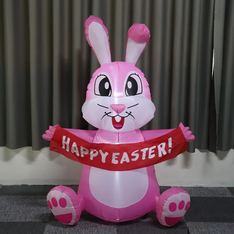 

Inflatable Easter Decoration Pink Bunny with Happy Easter Sign LED Lighted Blow Up Rabbit Toy Indoor Outdoor Holiday Party Decor