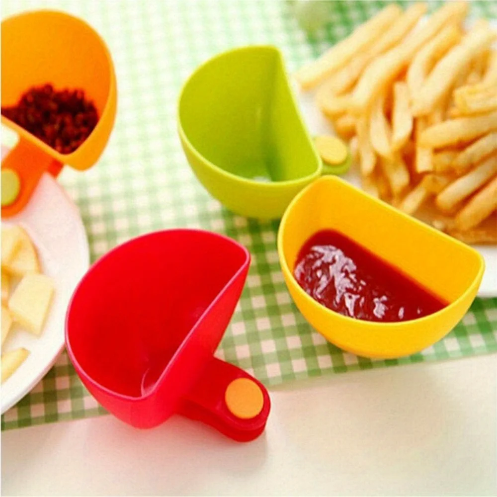 4pc/Set Dipping Clip Bowl Container Tomato Sauce Snack Clippable Plate Seasoning Dishes Dipping Sauce Bowl Holder Kitchen Gadget
