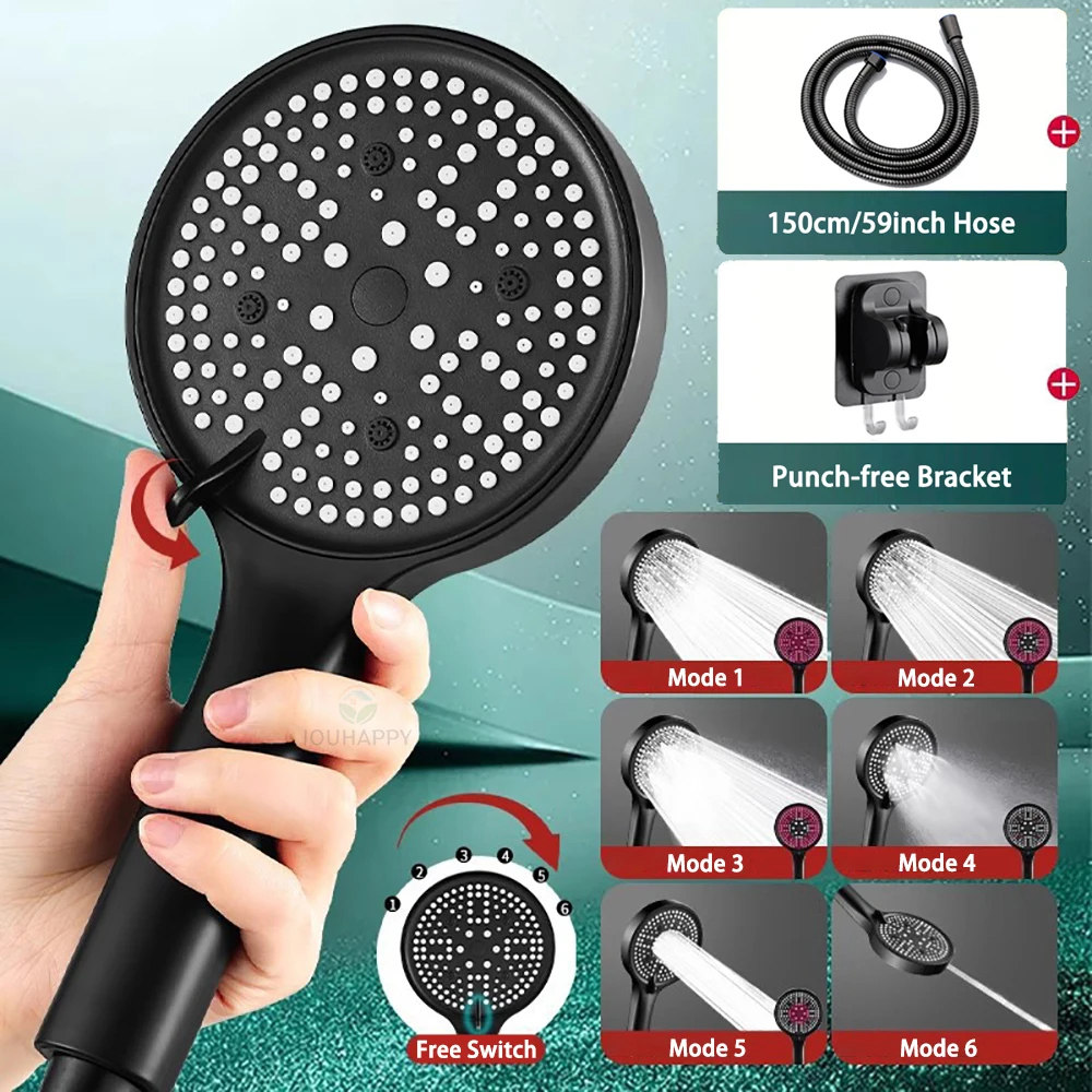 

6 Modes Shower Head Set Rainfall High Pressure Shower head with Hose Water Saving Handheld Spray Home Bathroom Accessories