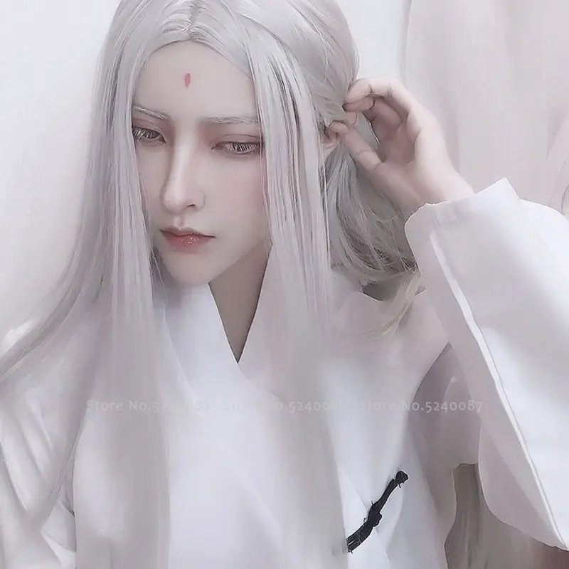 تأثيري الرجال Hanfu طويل مستقيم الشعر أنيمي تأثيري حلي انمي ياباني قزم الأمير الخالد الباروكات كرنفال مرحلة الأداء الاسمية