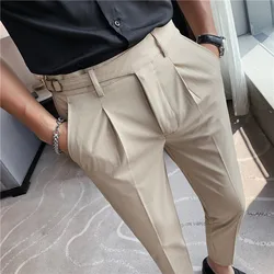 Yüksek kaliteli esneklik takım elbise pantolon erkekler resmi İş ofis sosyal takım elbise pantalonları Slim Fit rahat düğün ayak bileği pantolon Pantalon