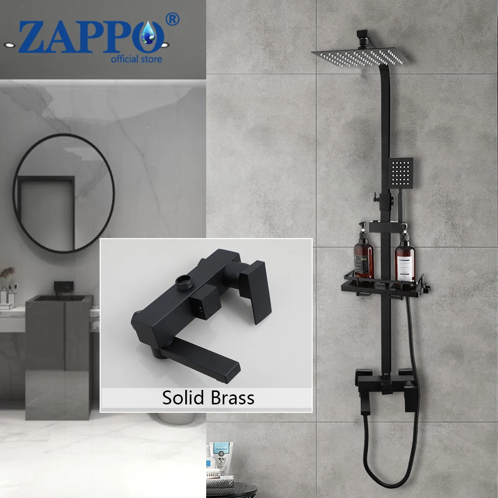 zappo matte black brass shower head conjunto para banheiro torneira de precipitacao funcao tripla misturador de banheira luminaria externa 01