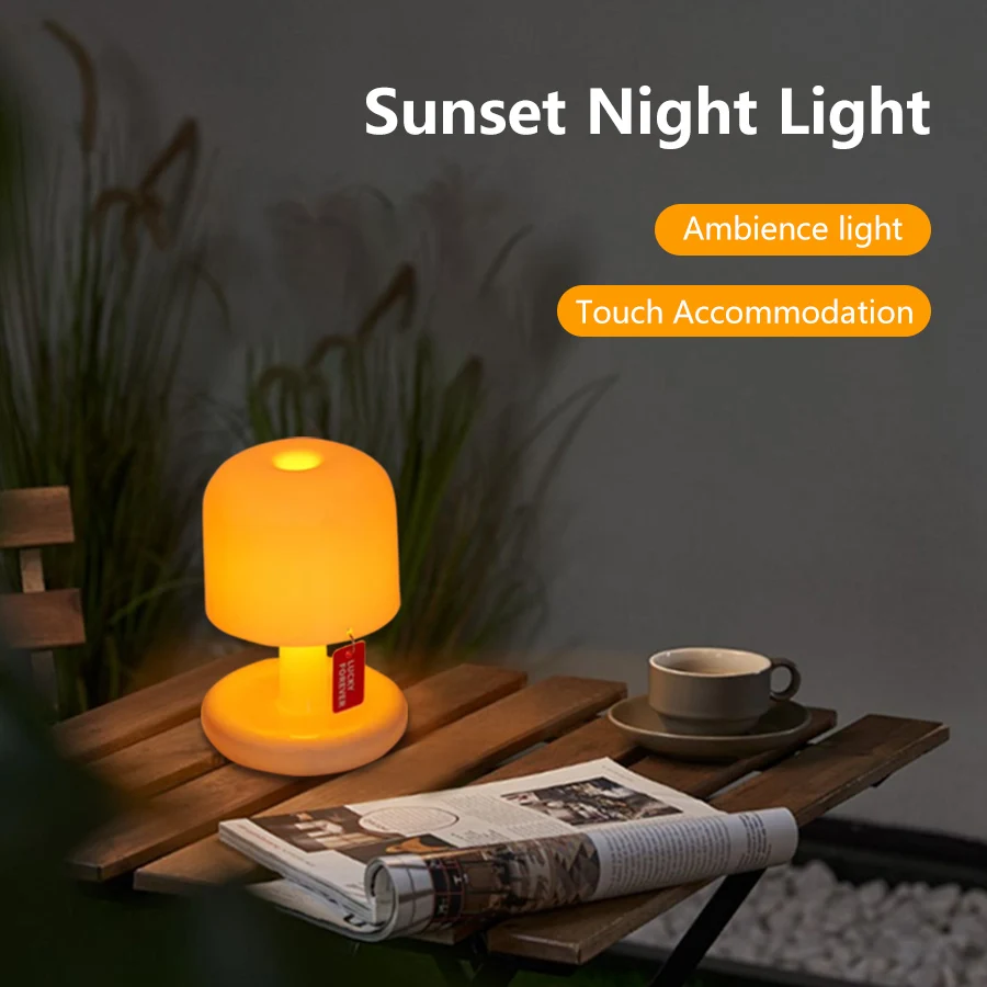 LED Rechargeable Mini Table Lamp Sunset Ambiance Night Lamp Beige Creative Desktop Decoration Bedroom Desk Illumination Lamp