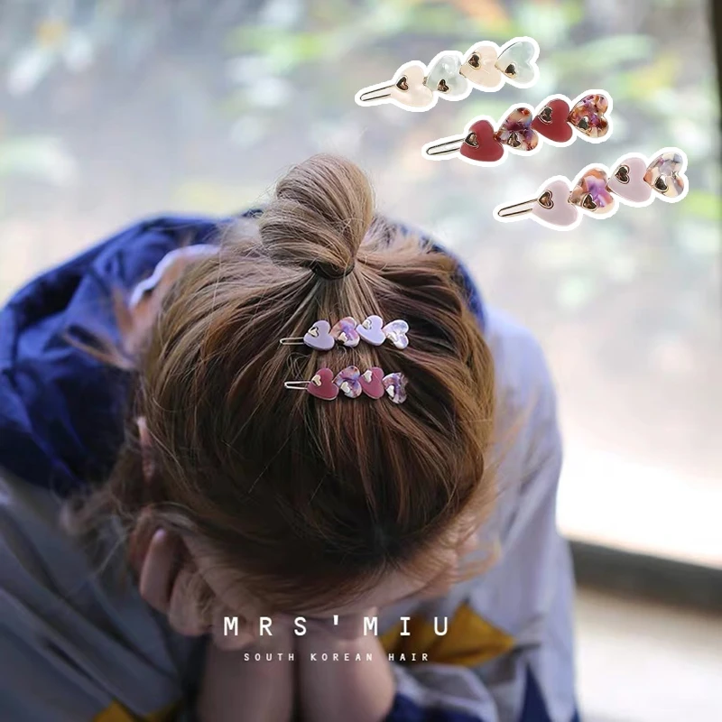 Cute Love Heart Acetic Hair Clip Simple Multicolor Peach Heart Metal Hairpin Sweet Women Girls Makeup Wash Face Bangs Hairgrips