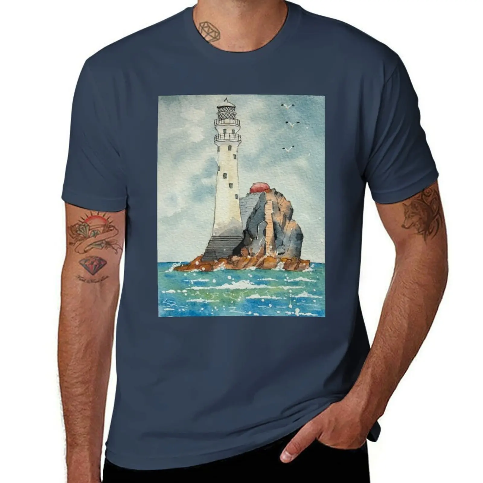 Fastnet Lighthouse. T-Shirt Daily Casual Short Sleeve Tee Shirt