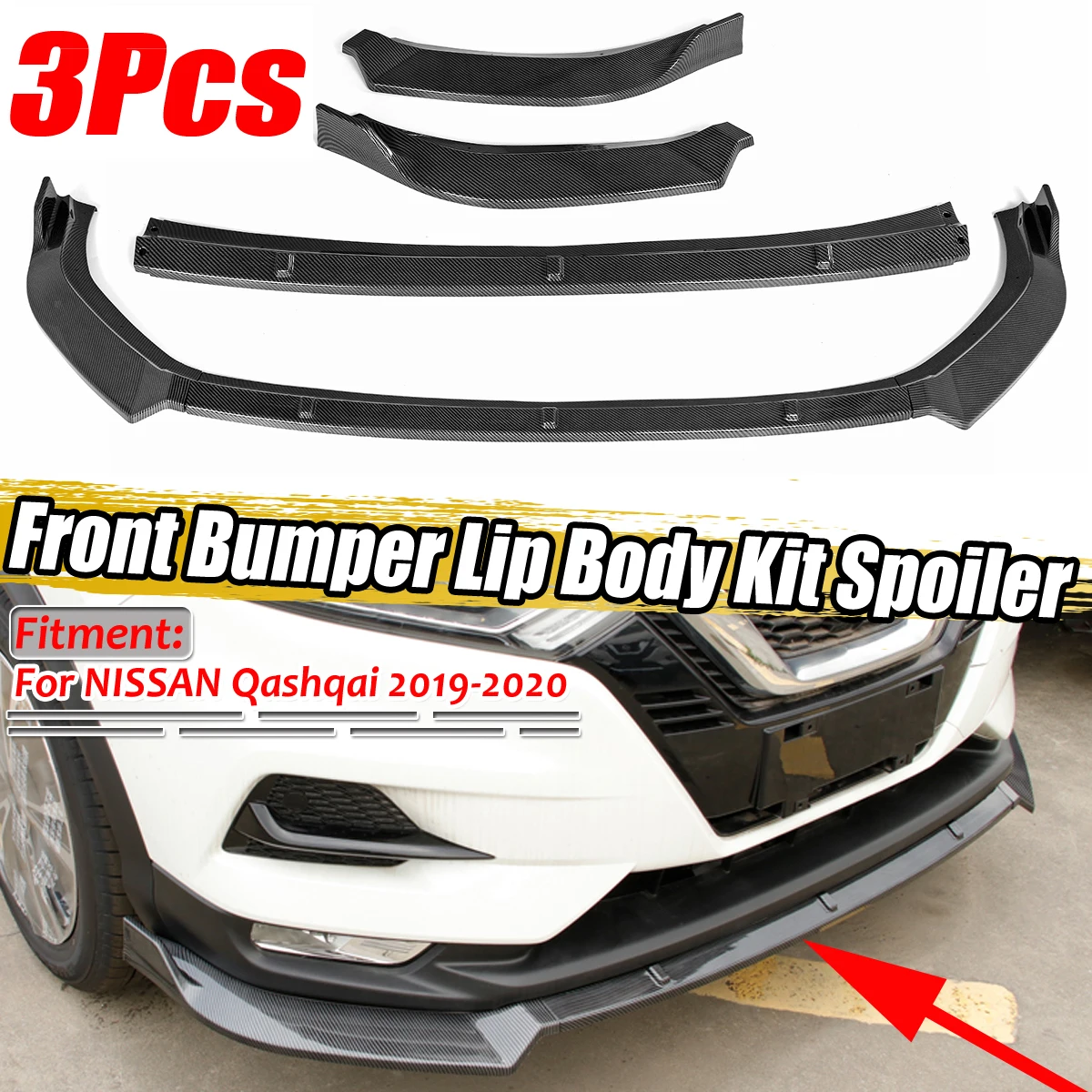 3pcs Car Front Bumper Splitter Lip Body Kit Diffuser Protection Spoiler For NISSAN For Qashqai 2019-20 Bumper Lip Deflector Lips