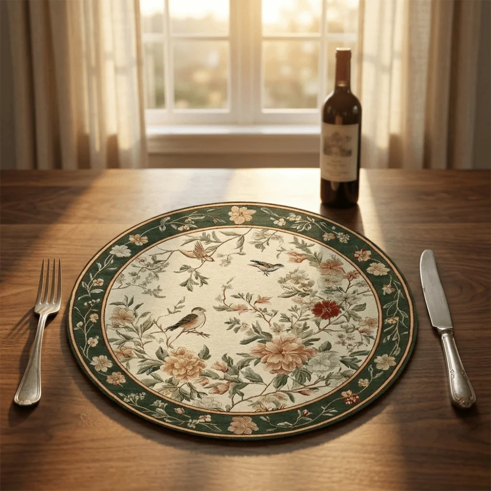Heat Insulation Floral Birds Table Placemat Anti-scald Coaster Round Dining Mat Coffee Cup Mats Anti-slip Flower Linen Table Mat
