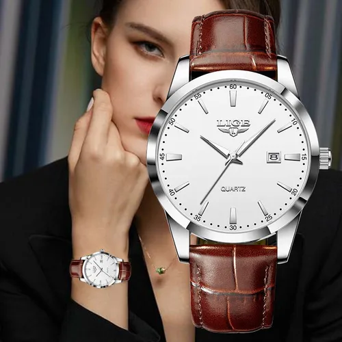 LIGE top 2025 nuevos relojes para mujer, reloj sencillo resistente al agua luminoso para mujer, relojes de cuero de moda para mujer, reloj de mujer + caja