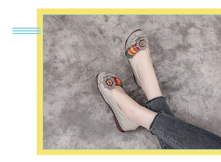 Neue handgefertigte Ballerinas aus echtem Leder für Damen mit Blumenapplikation, ethnische flache Schuhe für Damen, Vintage-Slip-On-Flats, Damen-Mokassins – Detail 18
