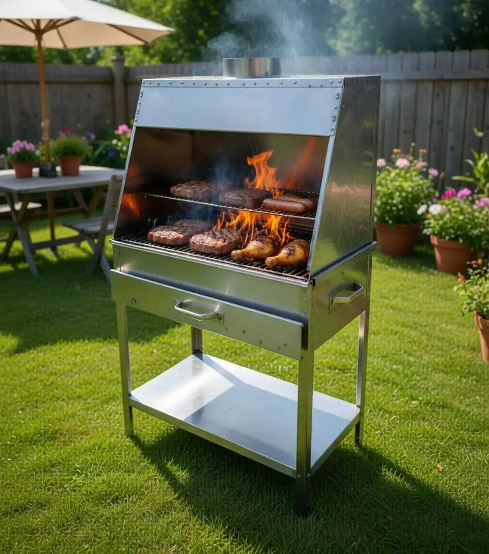 Stainless Steel BBQ Grill, Extra-large Korean Style Charcoal Parrilla Gaucho, Adjustable Height, Modern Premium Design