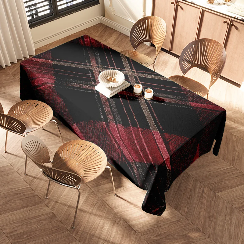 Luxury Red Plaid Tablecloth: Modern High-End Dining Room Decor, Non-Slip Waterproof, Perfect for Kitchen Use Black/Red 120x180cm