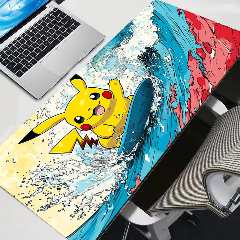 

Коврик для игровой мыши в стиле аниме, коврик для компьютерной мыши P-Pokemon Pikachu для CS GO, офисный коврик для ноутбука Kawaii Lock Edge 90x40 см, коврик для мыши