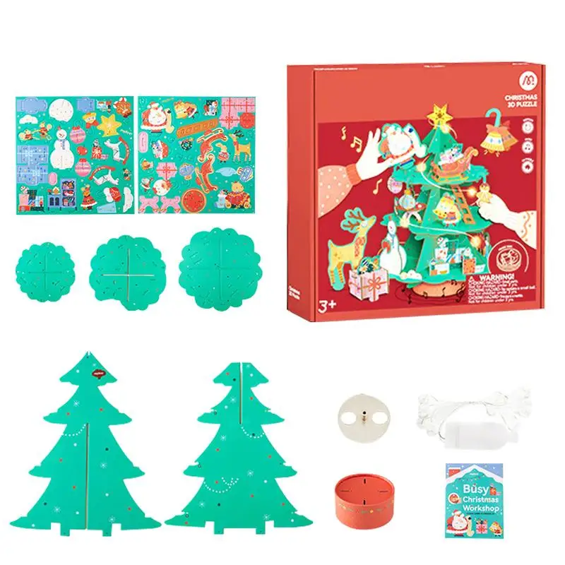 3D Christmas Puzzles Building Kit 3D Puzzles Music Box Desk Decor Handmade 3D Christmas Tree Educational Toys For Kids Adults