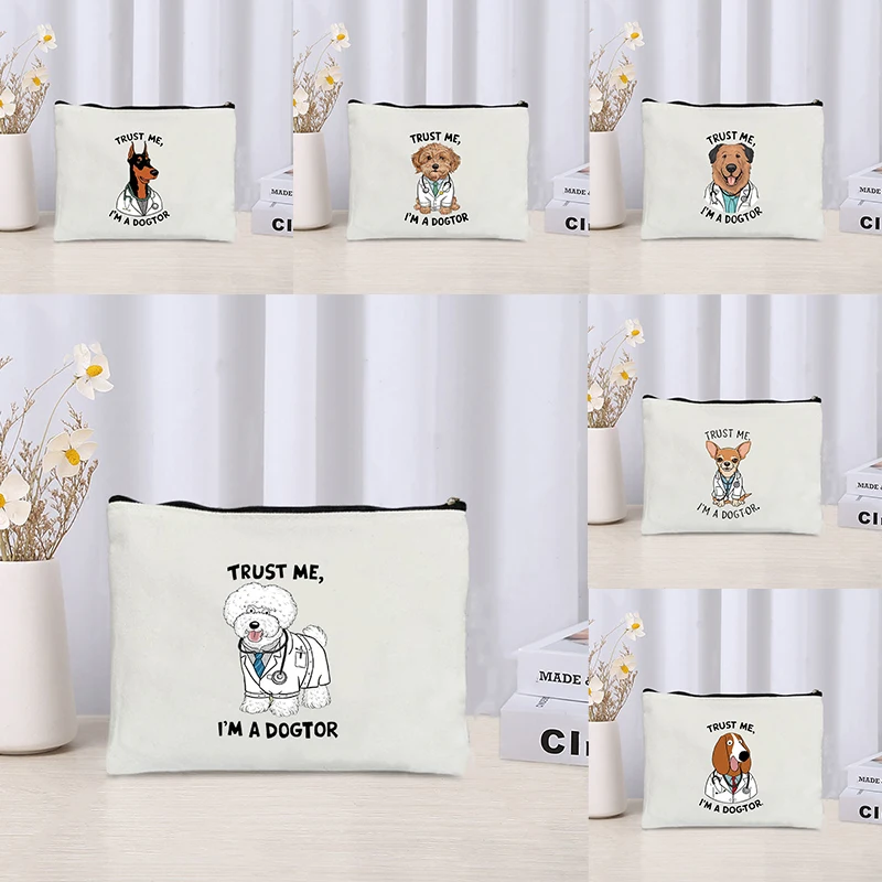 Trust Me I'm A Dogtor Cute Dog Doctor Pattern Makeup Bag Funny Gift Idea for Dog Lover Cosmetic Kit Cute Toiletry Pouch Purse