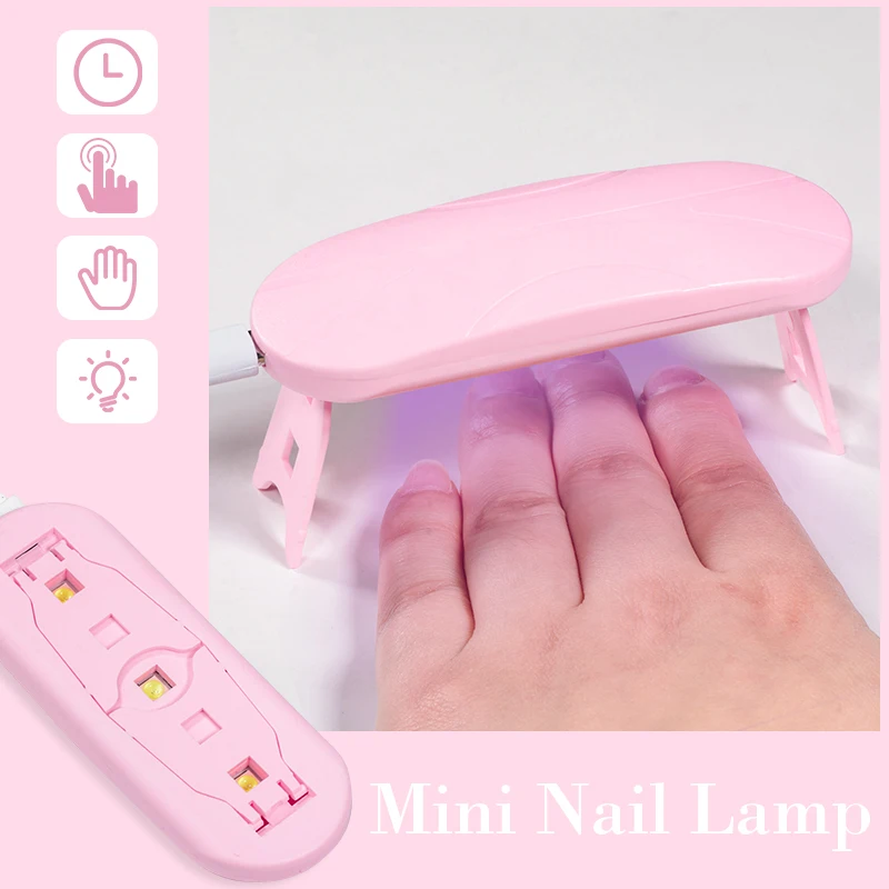 6W Mini Nail Dryer Machine Portable 3 LED UV Lamp White Pink Home Use Nail Lamp For Drying Curing Polish Varnish with USB Cable