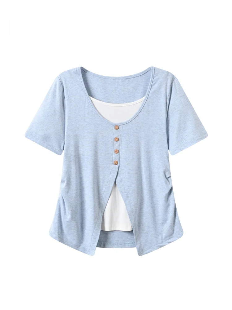 

Summer New plus Size Women's T-shirt Short Sleeve Casual Style Patchwork Slim Fit round Neck Regular Length Fashionable Top