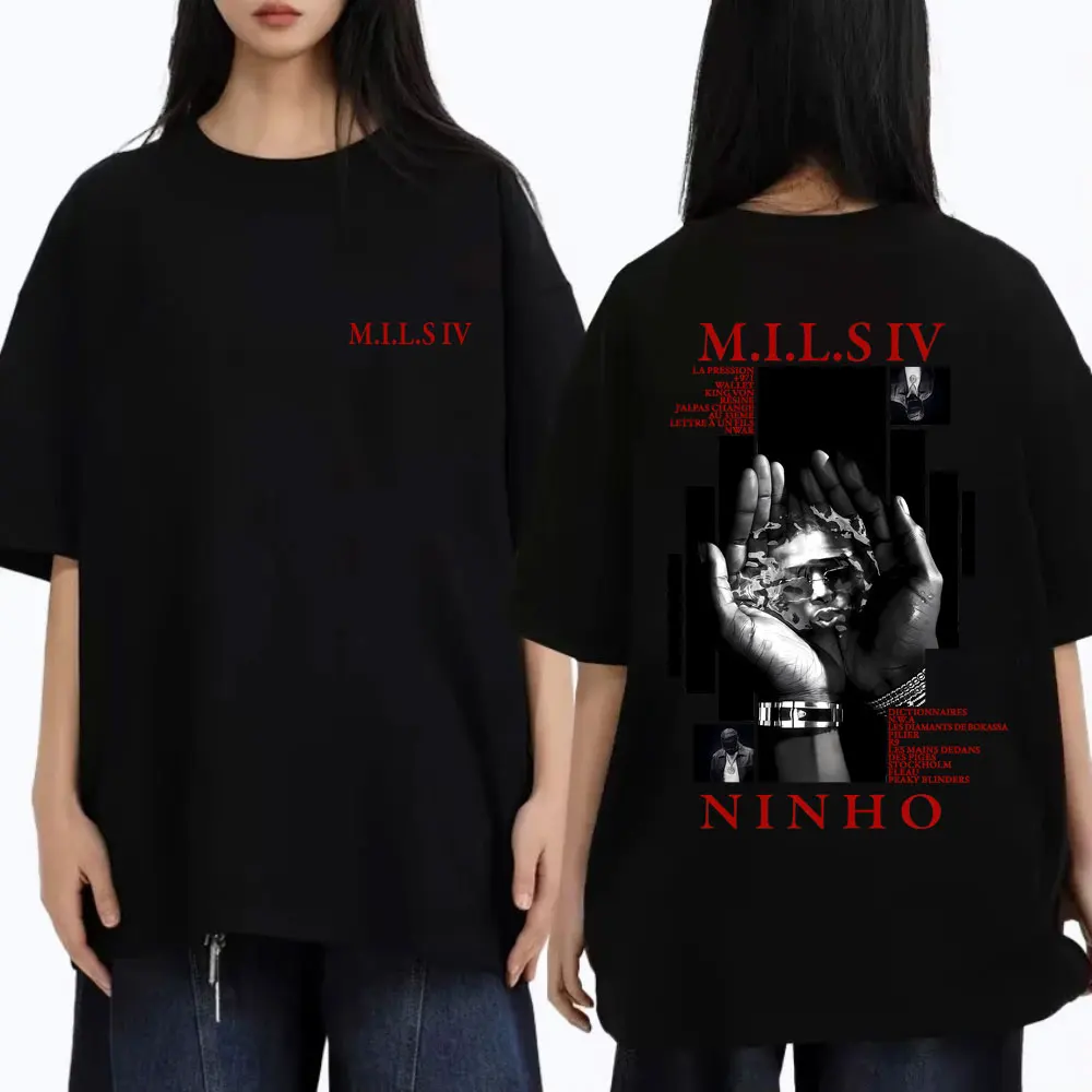 

Rapper Ninho MILS 4 Album Graphic T-shirt Male Fashion Oversized Streetwear Men Women Hip Hop Pop Music T Shirt Male Cotton Tops