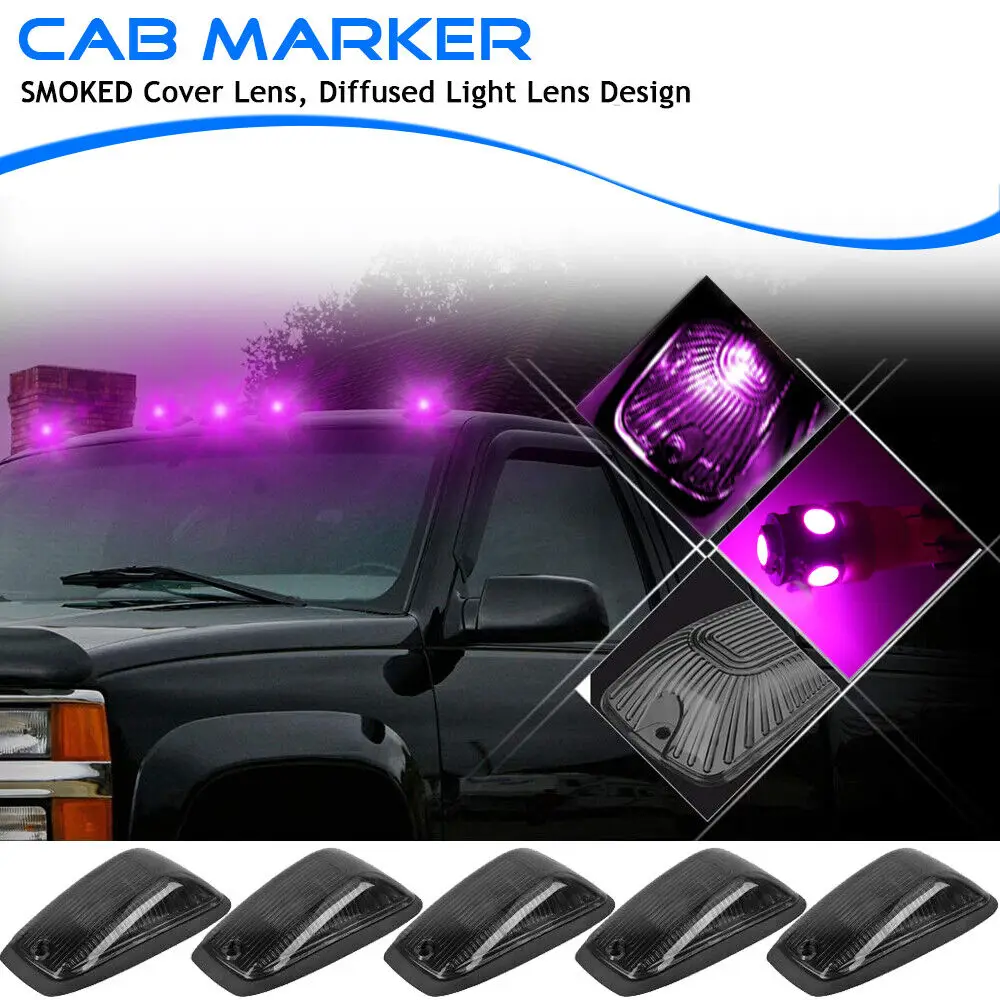 5X Roof Top Cab Marker Running Lights w/ Pink/Purple LED For 88-02 Chevy/GMC C1500 C2500 C3500 K1500 K2500 K3500 Pickup Trucks